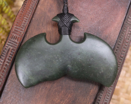 Whale Tail carved from Rimu Pounamu - NZ Greenstone