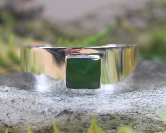 Sterling Silver Cuff Bangle with Pounamu