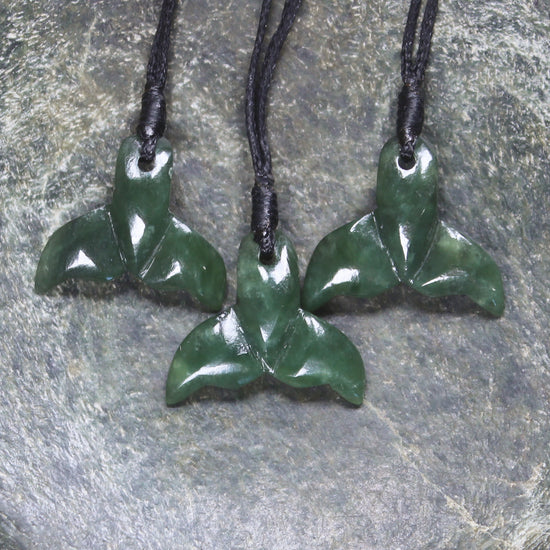Whale tail carved from Hapopo Pounamu - NZ Greenstone