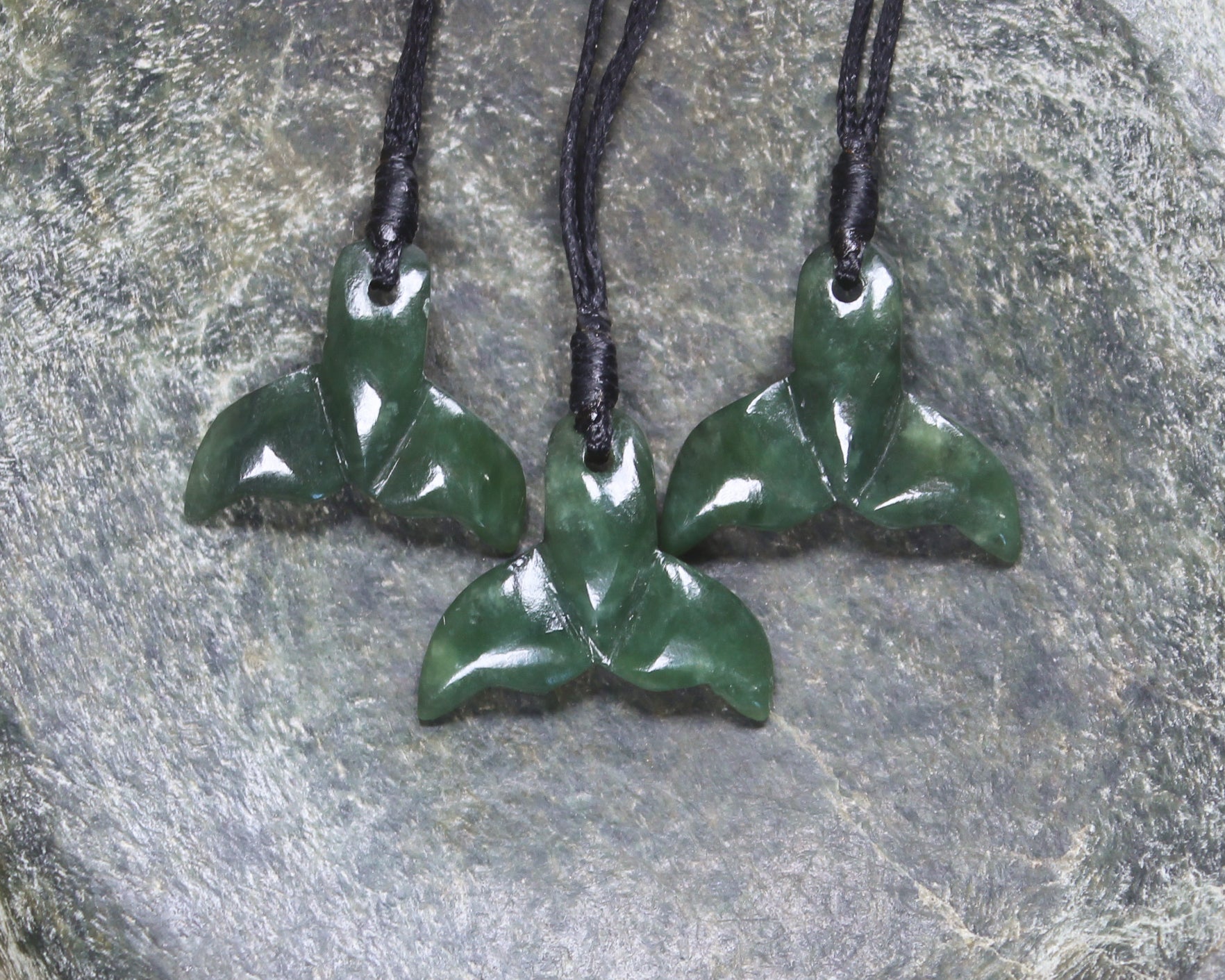 Whale tail carved from Hapopo Pounamu - NZ Greenstone