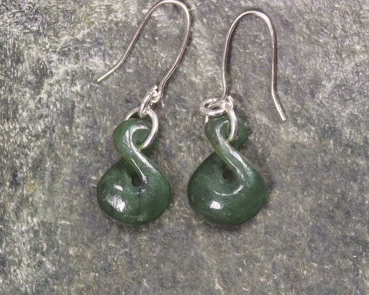 Twist Earrings carved from Hapopo Pounamu - NZ Greenstone