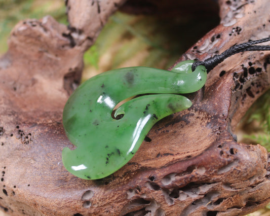 Hei Matau or Fish Hook carved from Hapopo Pounamu - NZ Greenstone