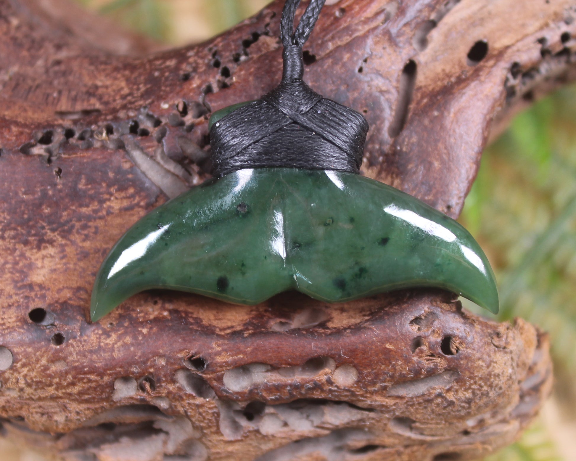 Whale Tail carved from Kawakawa Pounamu - NZ Greenstone
