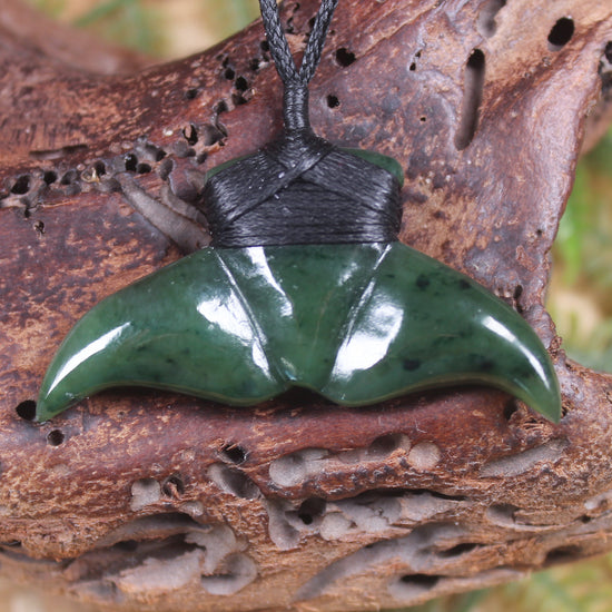 Whale Tail carved from Kawakawa Pounamu - NZ Greenstone