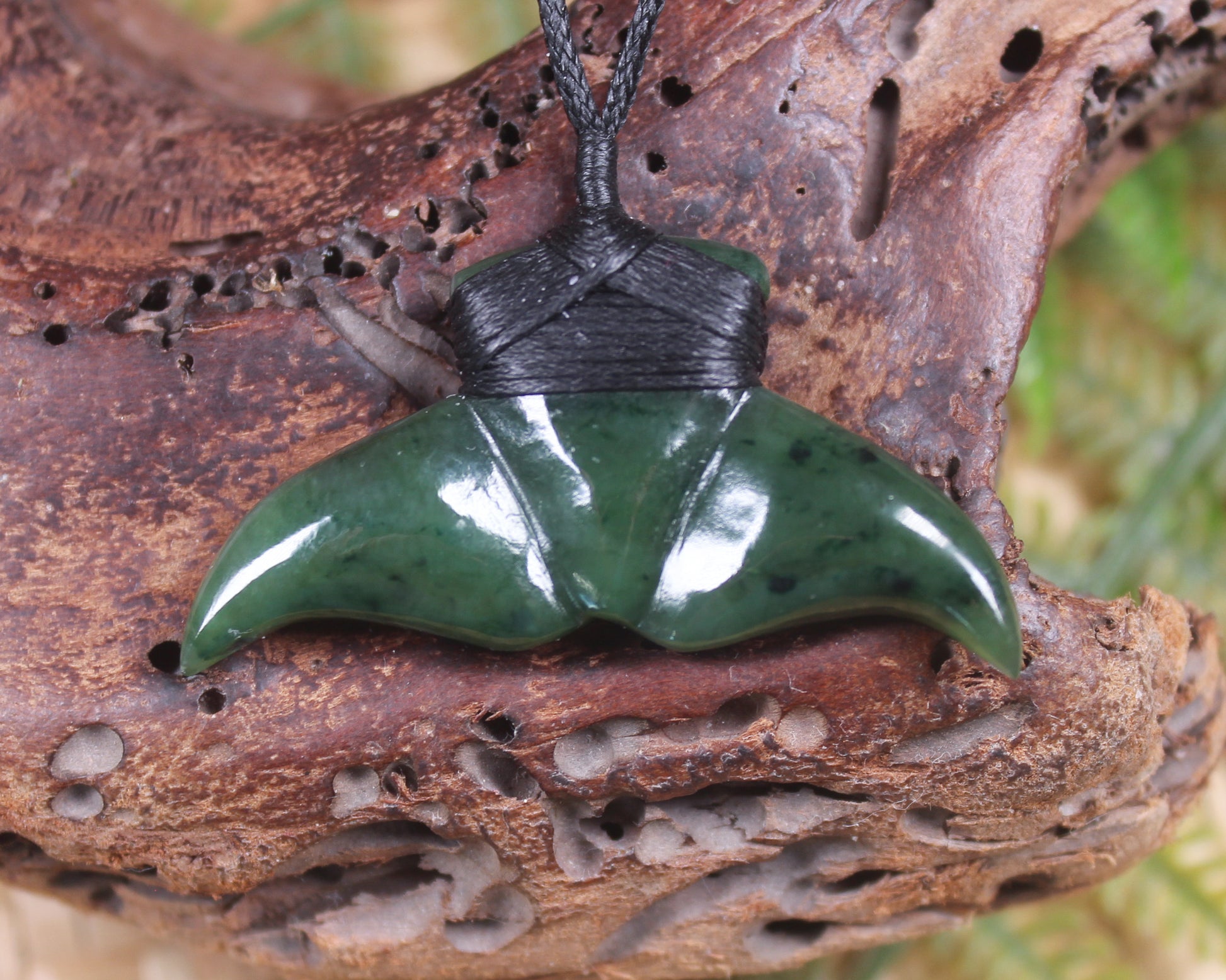 Whale Tail carved from Kawakawa Pounamu - NZ Greenstone