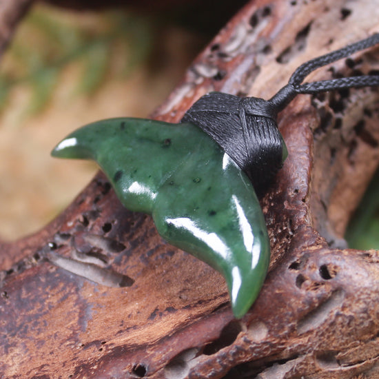 Whale Tail carved from Kawakawa Pounamu - NZ Greenstone