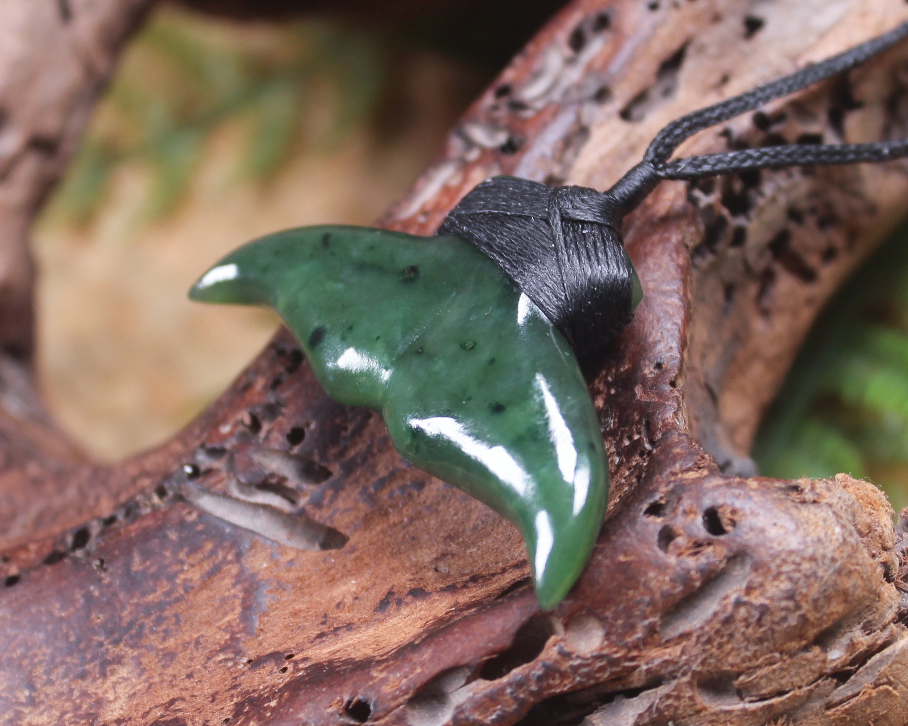 Whale Tail carved from Kawakawa Pounamu - NZ Greenstone
