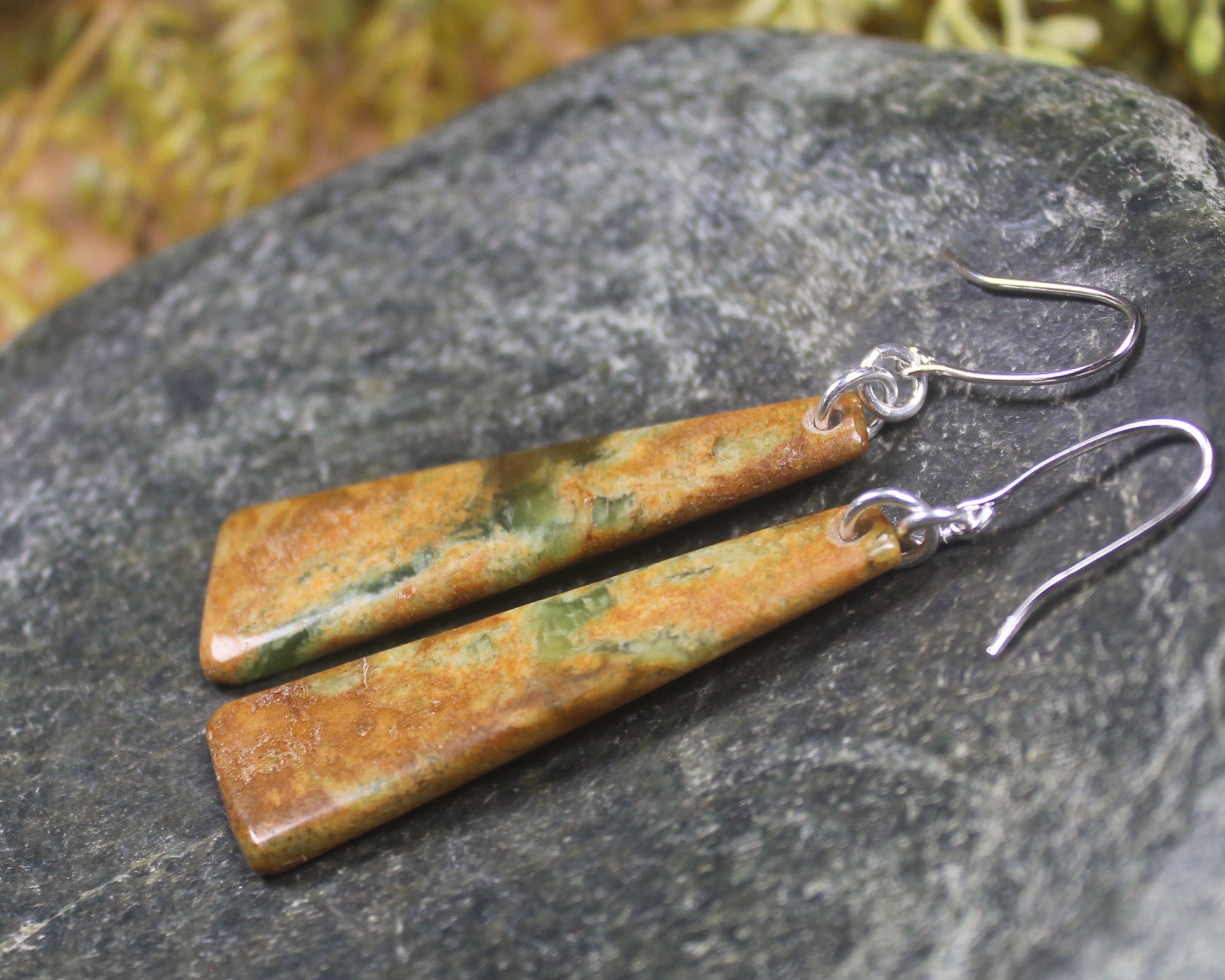 Roimata or Teardrop earrings carved from Flower Jade Pounamu - NZ Greenstone