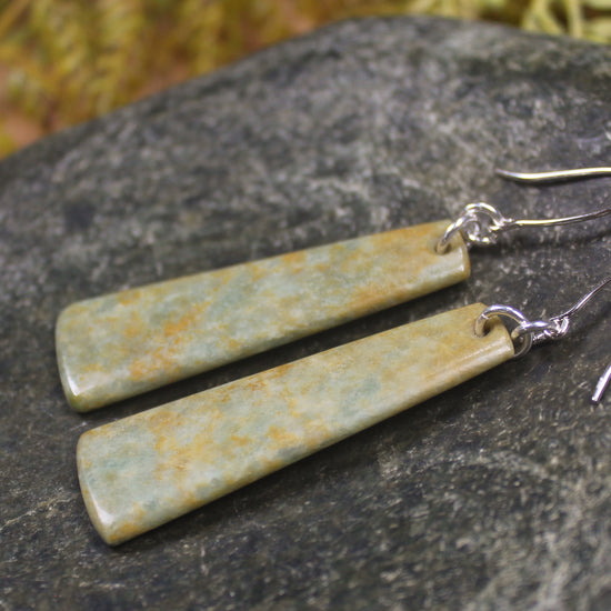 Roimata or Teardrop earrings carved from Flower Jade Pounamu - NZ Greenstone