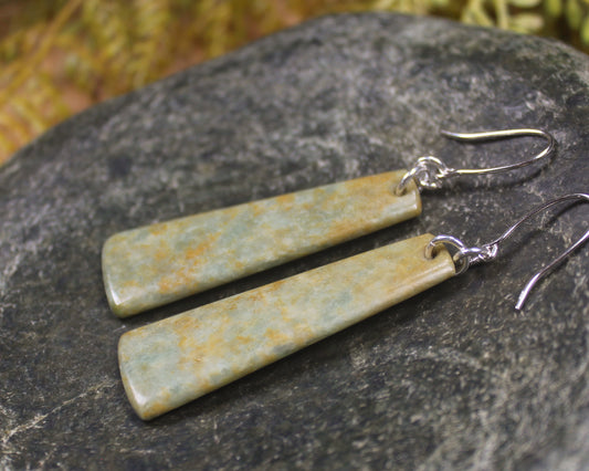 Roimata or Teardrop earrings carved from Flower Jade Pounamu - NZ Greenstone