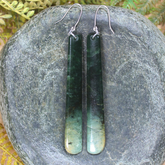 Roimata or Teardrop earrings carved from Kawakawa Pounamu - NZ Greenstone