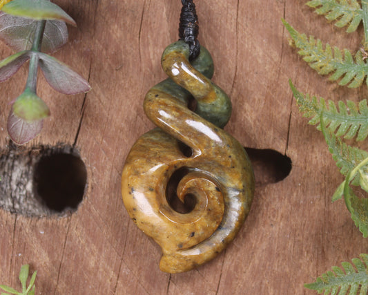 NZ Greenstone Medium Koru Twist Pendant (BN127) Flower Jade Pounamu