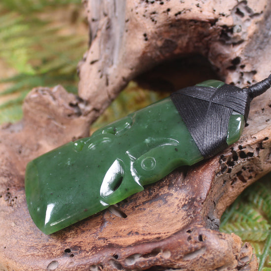 Manaia Toki or Adze Pendant carved from Kawakawa Pounamu - NZ Greenstone