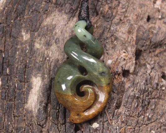 Koru Twist carved from Flower Jade Pounamu - NZ Greenstone