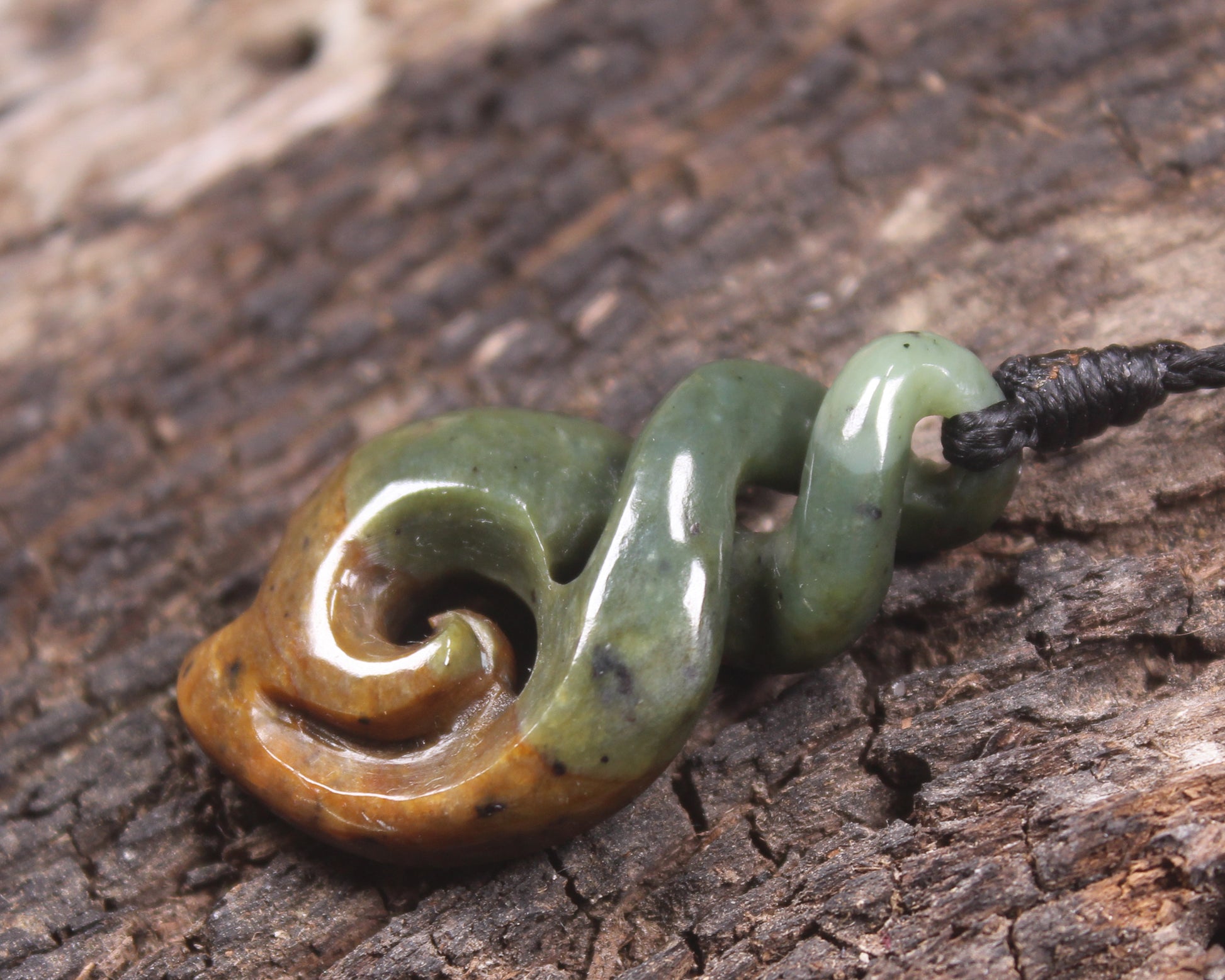 Koru Twist carved from Flower Jade Pounamu - NZ Greenstone