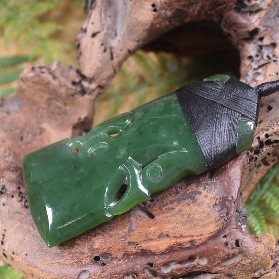 Manaia Toki or Adze Pendant carved from Kawakawa Pounamu - NZ Greenstone