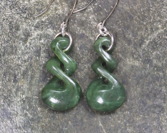 Twist Earrings carved from Hapopo Pounamu - NZ Greenstone