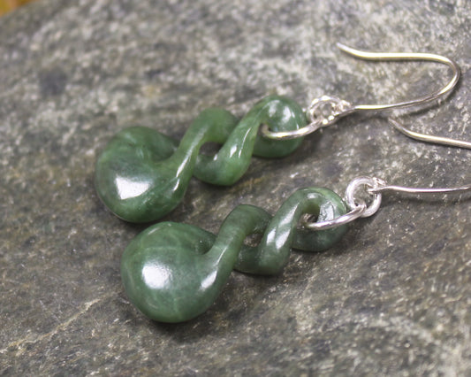 Twist Earrings carved from Hapopo Pounamu - NZ Greenstone