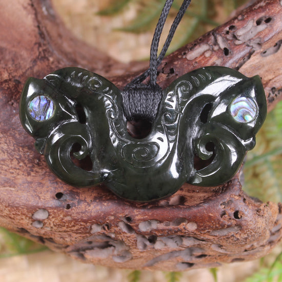 Pekapeka Pendant carved from Rimu Pounamu - NZ Greenstone