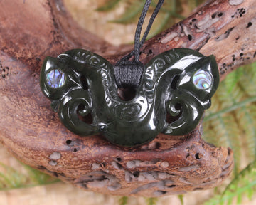 Pekapeka Pendant carved from Rimu Pounamu - NZ Greenstone