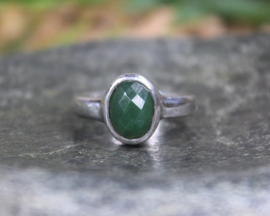 Sterling Silver Kawakawa Pounamu Ring - NZ Greenstone