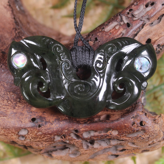 Pekapeka Pendant carved from Rimu Pounamu - NZ Greenstone
