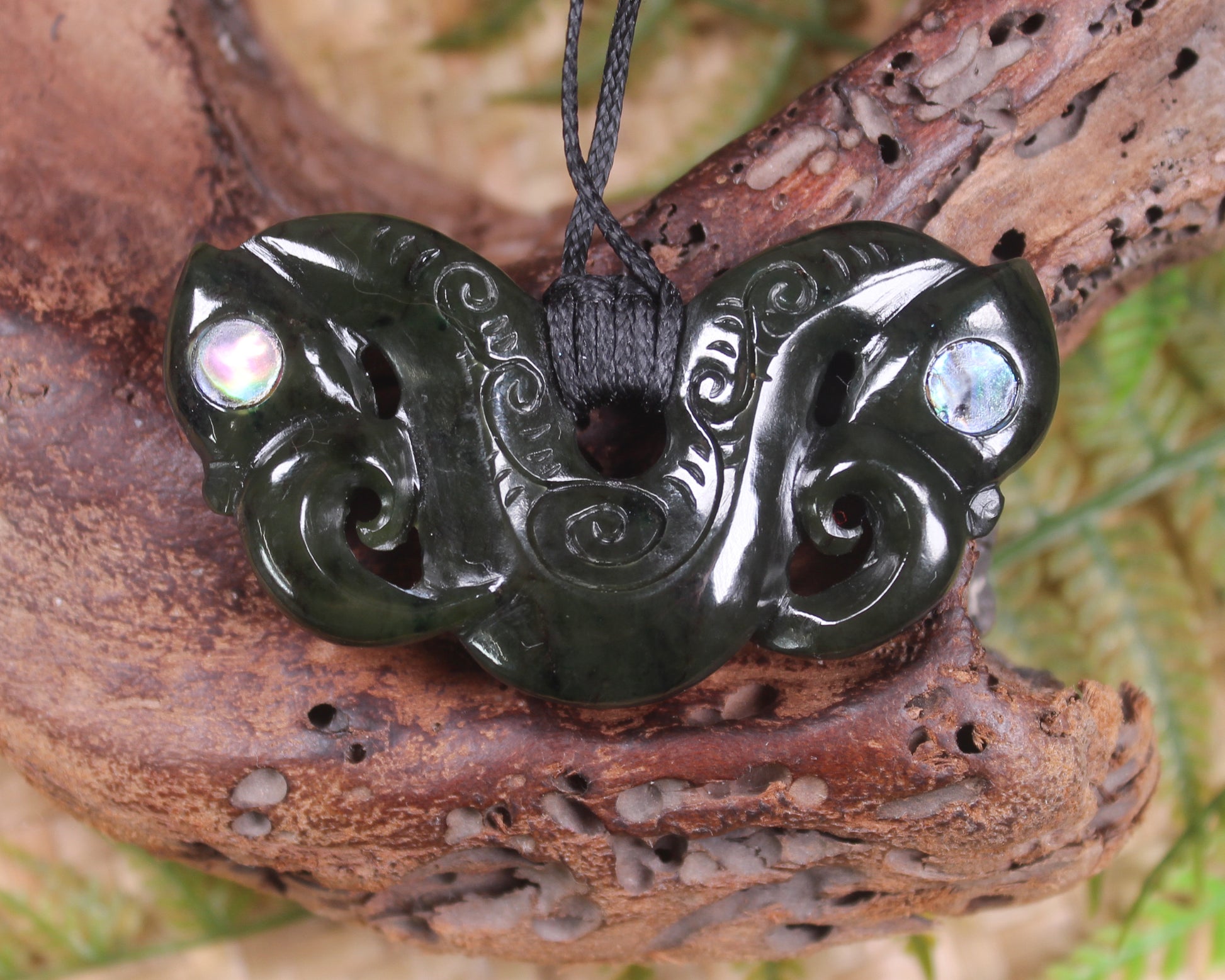 Pekapeka Pendant carved from Rimu Pounamu - NZ Greenstone