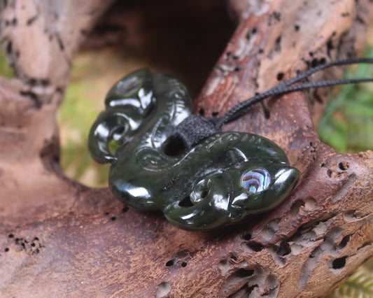 Pekapeka Pendant carved from Rimu Pounamu - NZ Greenstone