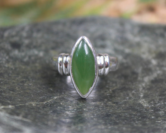 Sterling Silver Hapopo Pounamu Ring - NZ Greenstone