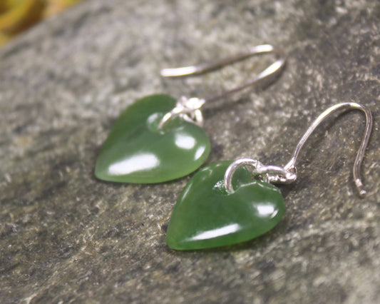 Heart Earrings carved from Hapopo Pounamu - NZ Greenstone