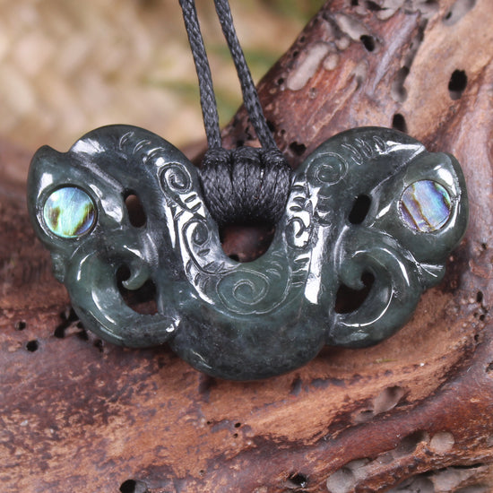 Pekapeka Pendant carved from Rimu Pounamu - NZ Greenstone