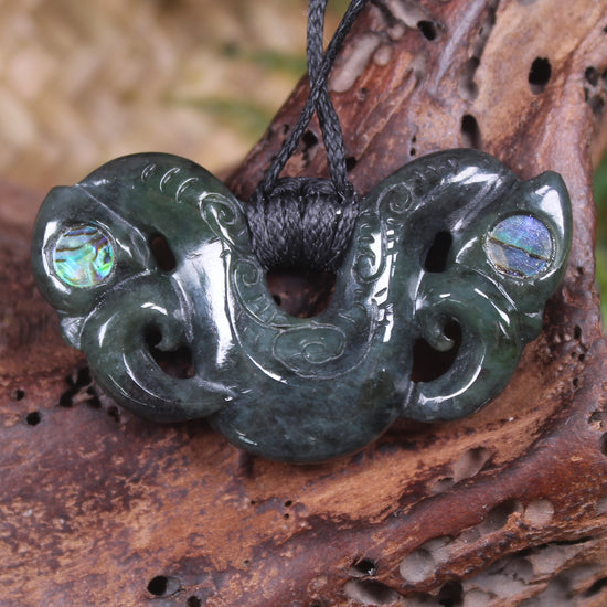Pekapeka Pendant carved from Rimu Pounamu - NZ Greenstone