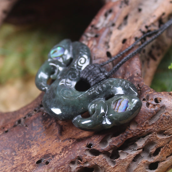 Pekapeka Pendant carved from Rimu Pounamu - NZ Greenstone
