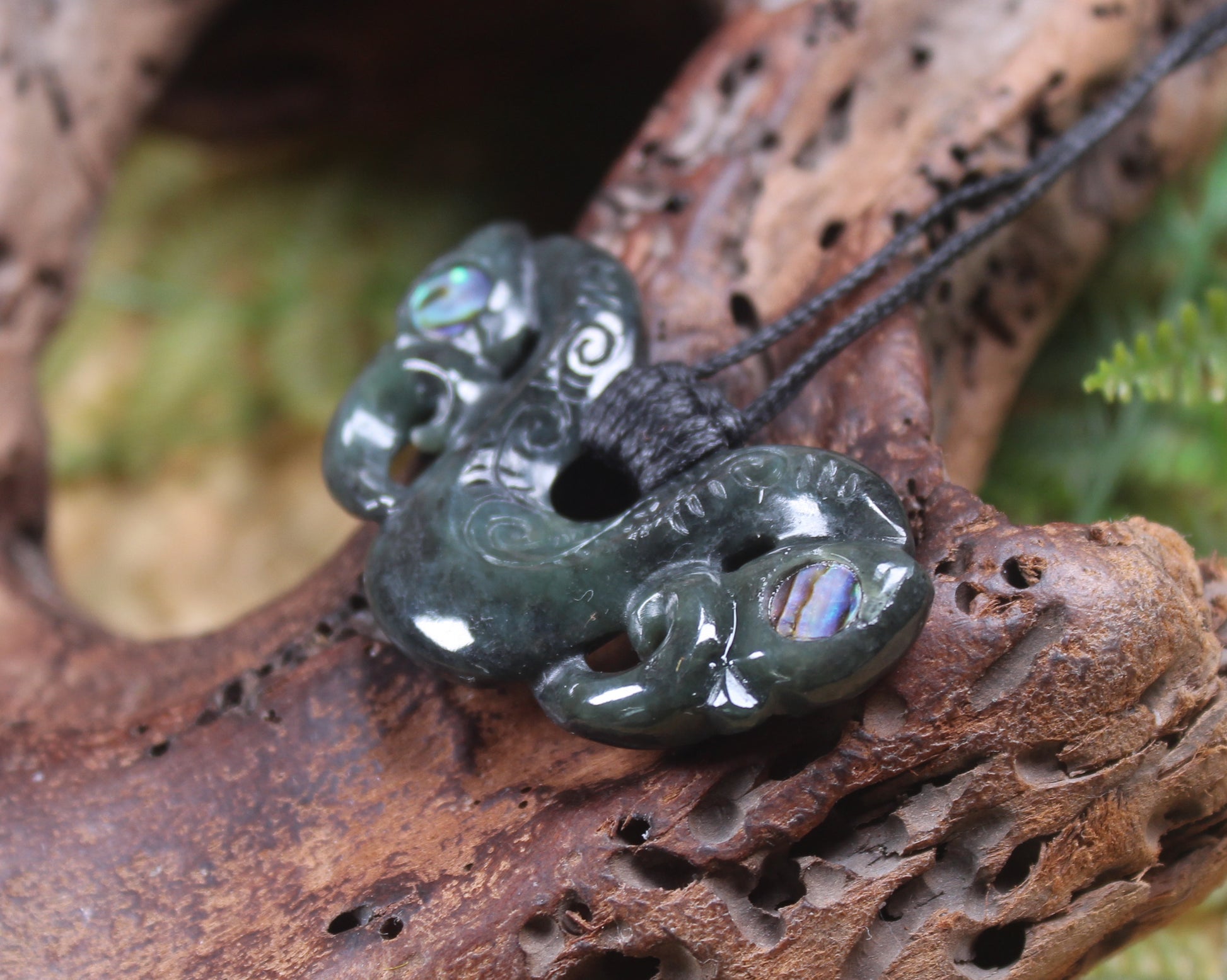 Pekapeka Pendant carved from Rimu Pounamu - NZ Greenstone