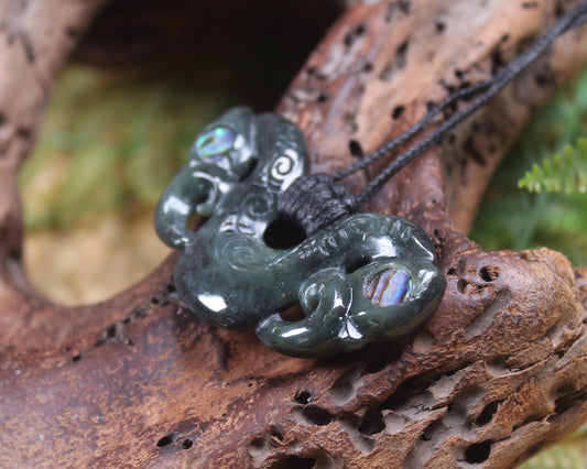 Pekapeka Pendant carved from Rimu Pounamu - NZ Greenstone