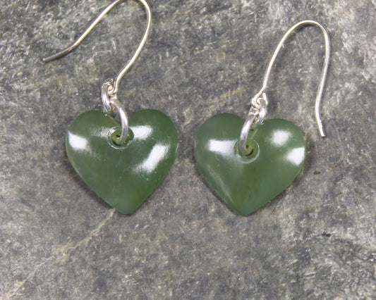 Heart Earrings carved from Hapopo Pounamu - NZ Greenstone