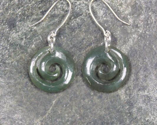 Inanga Pounamu Koru Earrings- NZ Greenstone
