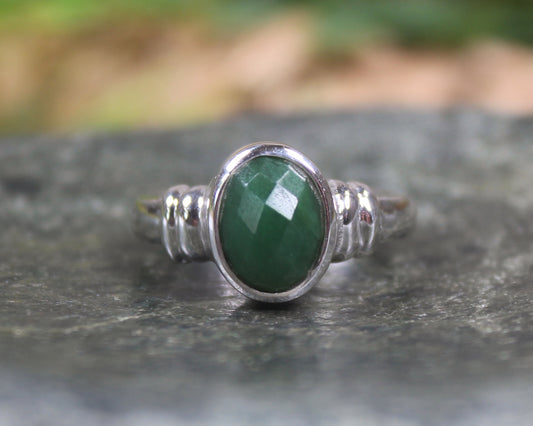 Sterling Silver Kawakawa Pounamu Ring - NZ Greenstone