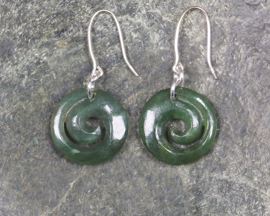 Hapopo Pounamu Koru Earrings- NZ Greenstone