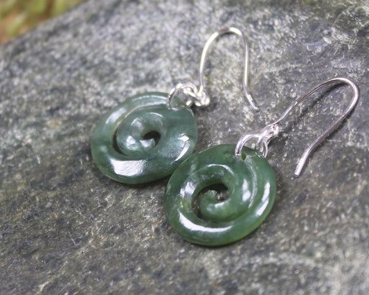 Hapopo Pounamu Koru Earrings- NZ Greenstone