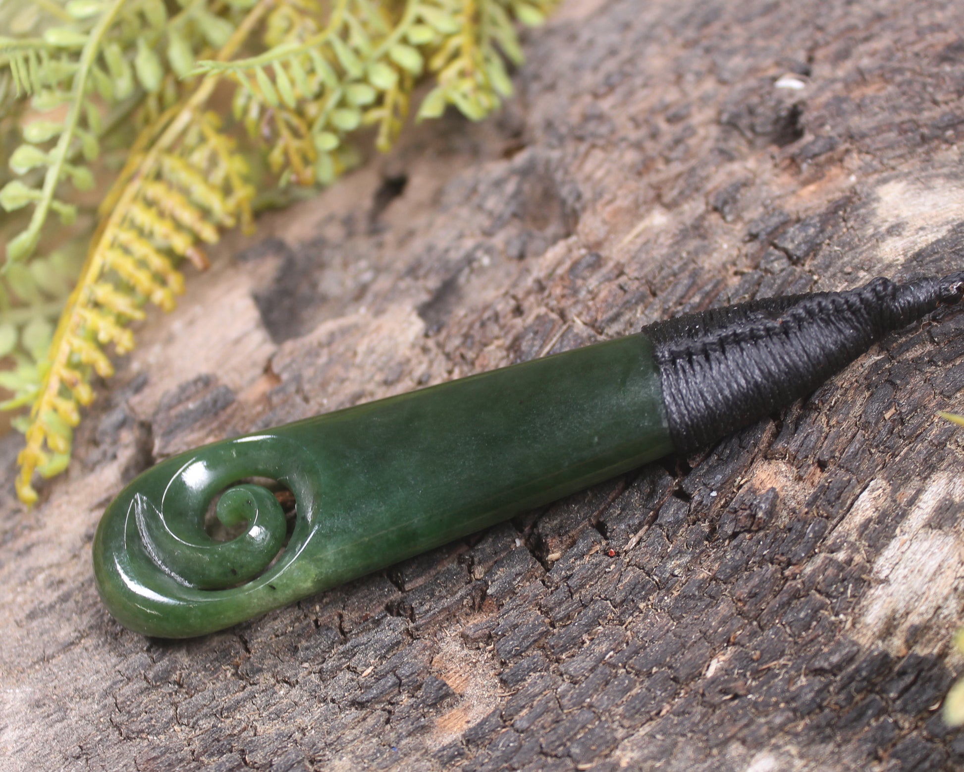 Roimata or Teardop with Koru carved from Kawakawa Pounamu - NZ Greenstone