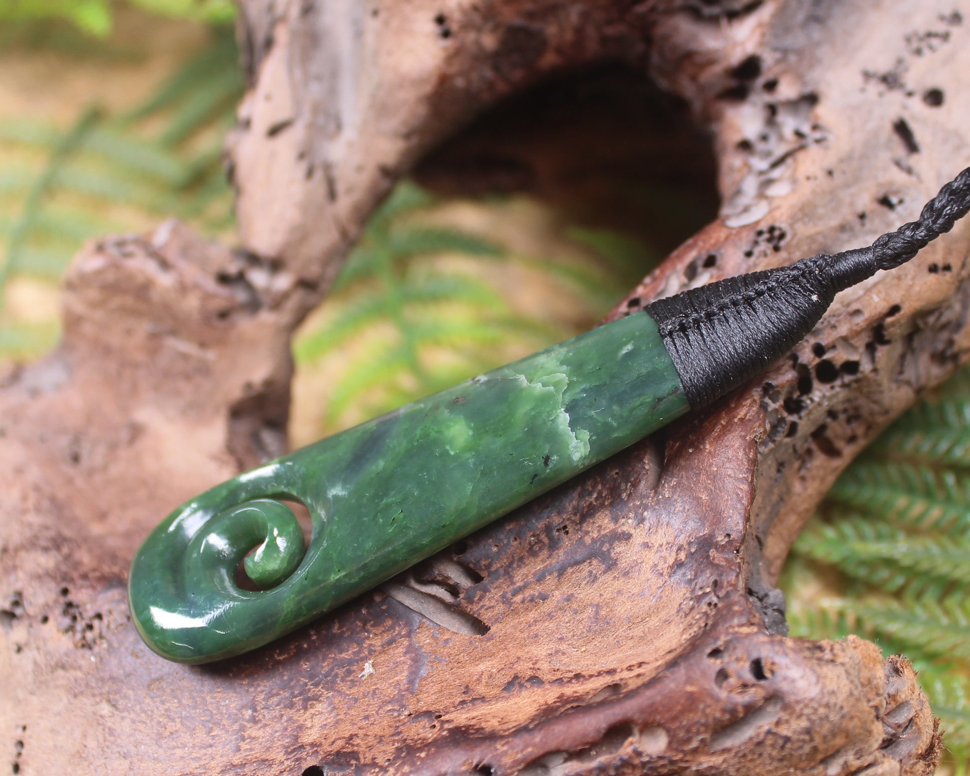 Roimata or Teardop with Koru carved from Kawakawa Pounamu - NZ Greenstone