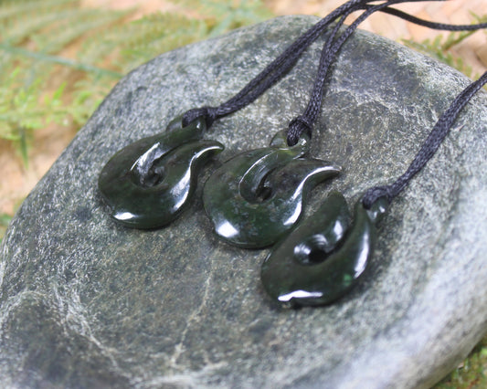 Hei Matau carved from Rimu Pounamu - NZ Greenstone