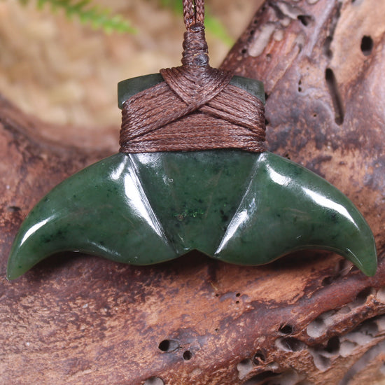 Whale Tail Pendant carved from Kawakawa Pounamu - NZ Greenstone