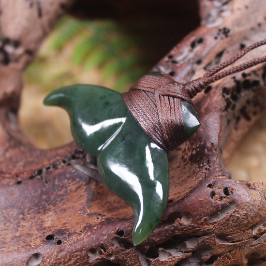 Whale Tail Pendant carved from Kawakawa Pounamu - NZ Greenstone