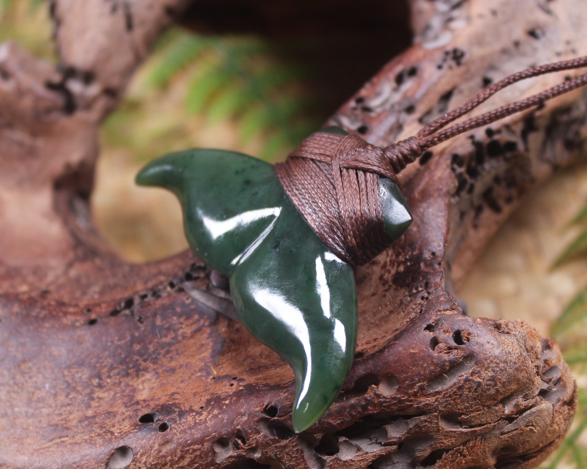 Whale Tail Pendant carved from Kawakawa Pounamu - NZ Greenstone
