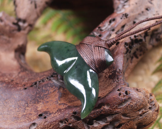 Whale Tail Pendant carved from Kawakawa Pounamu - NZ Greenstone