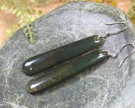 Roimata or Teardrop earrings carved from Rimu Pounamu - NZ Greenstone