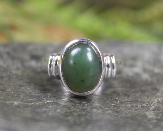 Sterling Silver Hapopo Pounamu Ring - NZ Greenstone