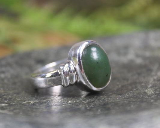 Sterling Silver Hapopo Pounamu Ring - NZ Greenstone